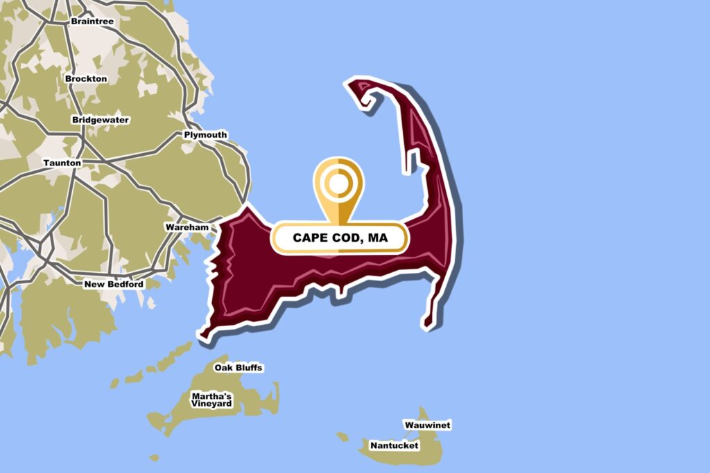 a drawn out map of Cape Cod, MA