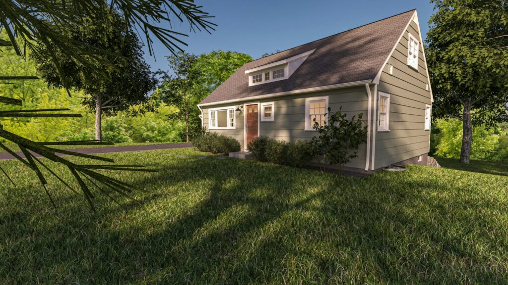 a house with a yard and trees