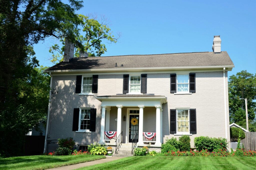 a house with a flag on front