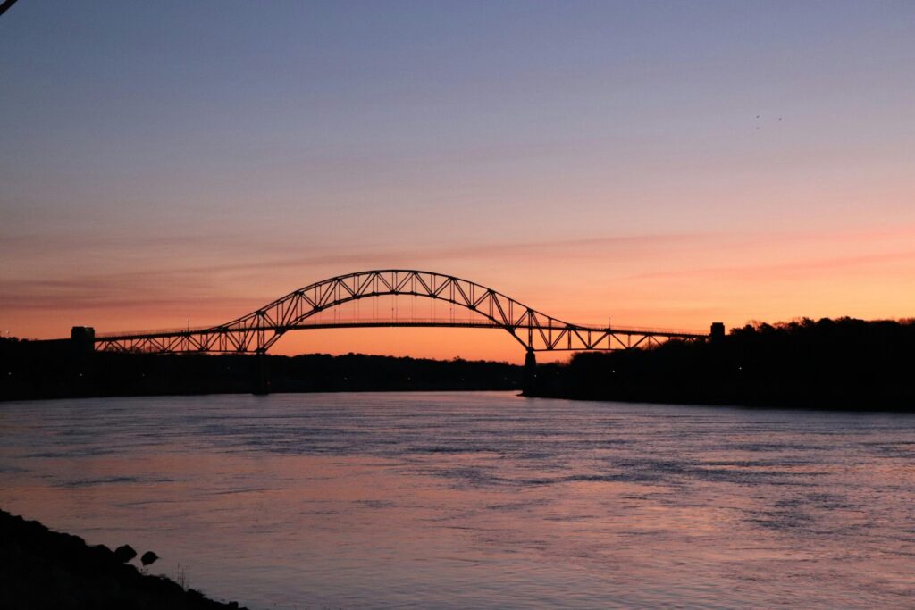 The cape cod canal during golden hour.